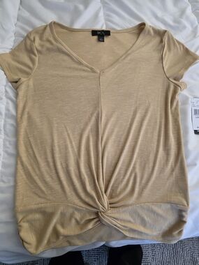 BCX Short-Sleeve Twist-Front V-Neck Top in Mustard